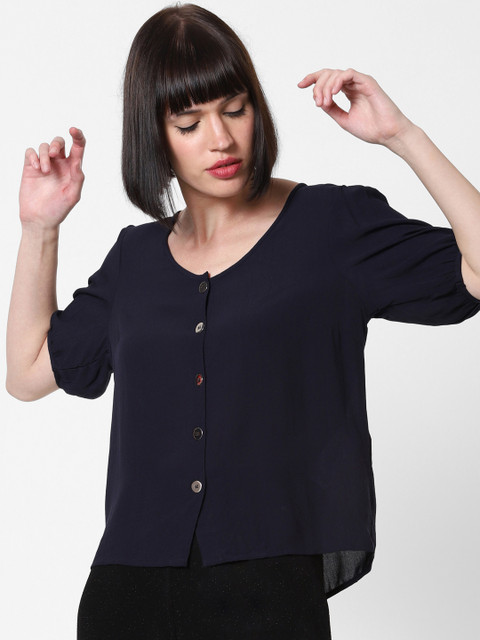 

ONLY Women Navy Blue Solid Top
