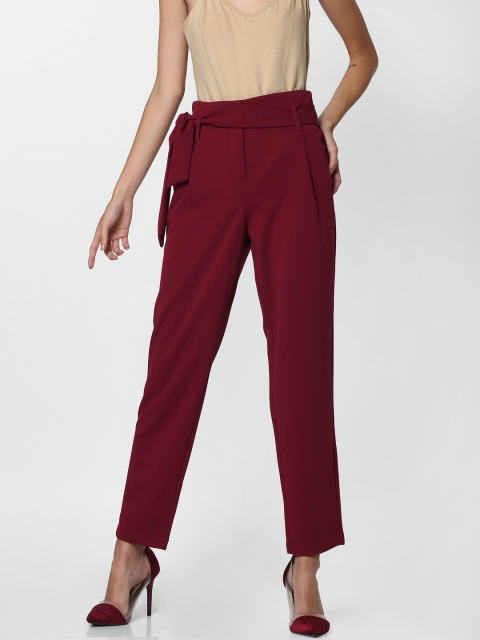 

ONLY Women Maroon Regular Fit Solid Peg Trousers