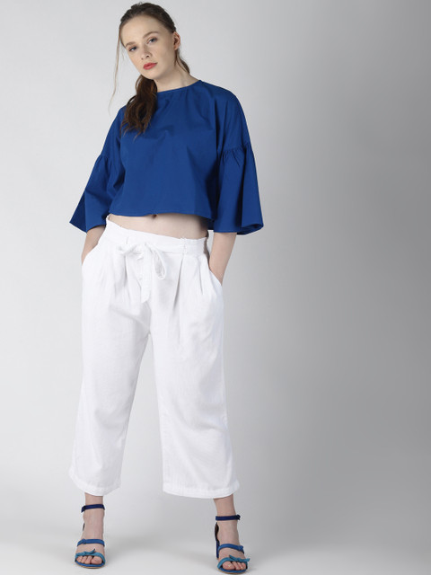 

Blue Saint Women White Regular Fit Self Design Parallel Trousers