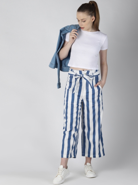 

Blue Saint Women Blue & White Regular Fit Striped Parallel Trousers
