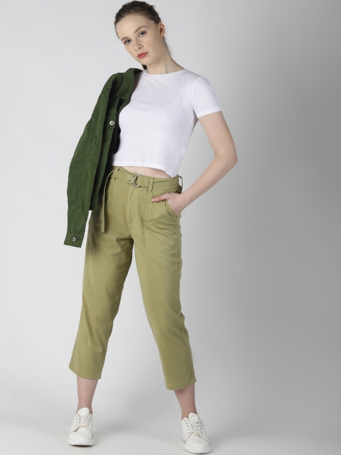 

Blue Saint Women Olive Green Regular Fit Solid Regular Trousers
