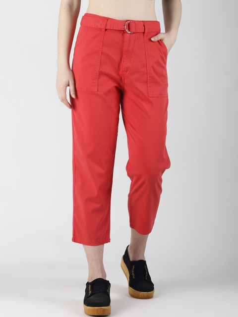 

Blue Saint Women Red Regular Fit Solid Regular Trousers