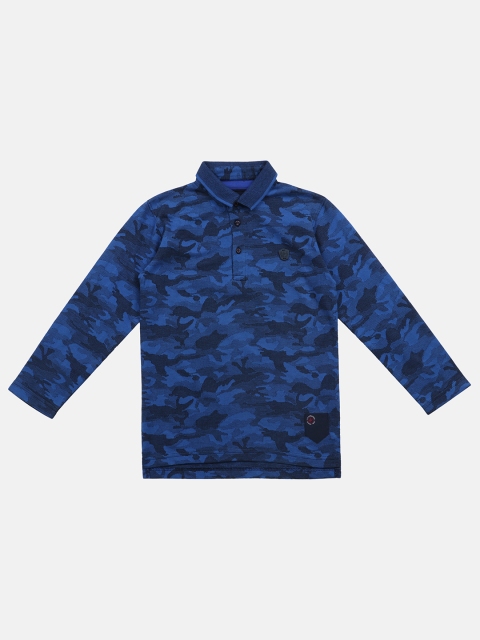 

Lil Tomatoes Boys Blue & Black Camouflage Printed Polo Collar T-shirt