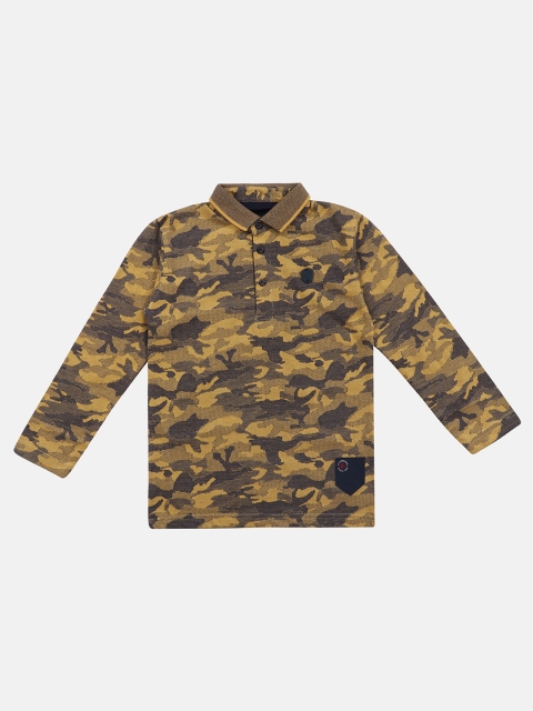 

Lil Tomatoes Boys Yellow Black Camouflage Printed Polo Collar Pure Cotton T-shirt