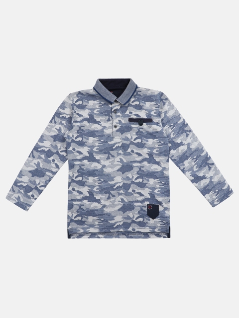 

Lil Tomatoes Boys Grey & Blue Camouflage Printed Polo Collar T-shirt