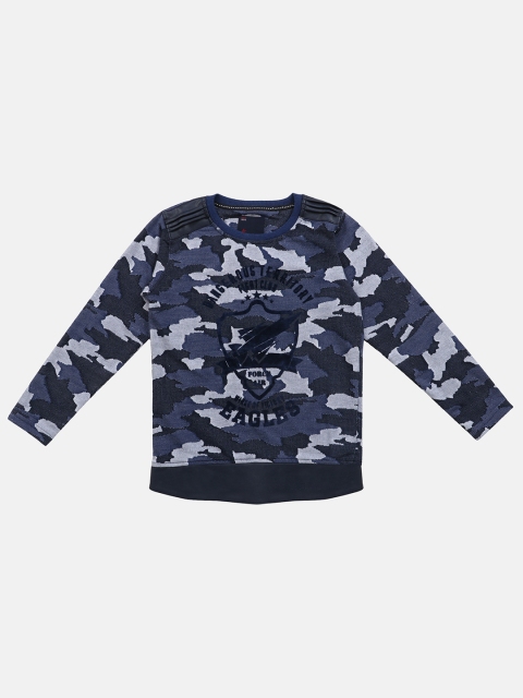 

Lil Tomatoes Boys Blue & Black Camouflage Printed Round Neck T-shirt