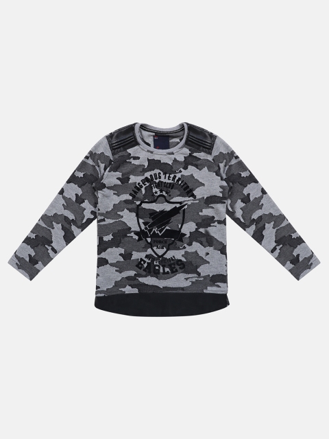 

Lil Tomatoes Boys Black & Grey Camouflage Printed Round Neck T-shirt
