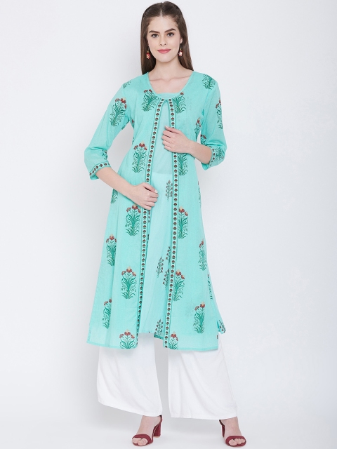

Prakhya Women Sea Green Floral Print A-Line Kurta