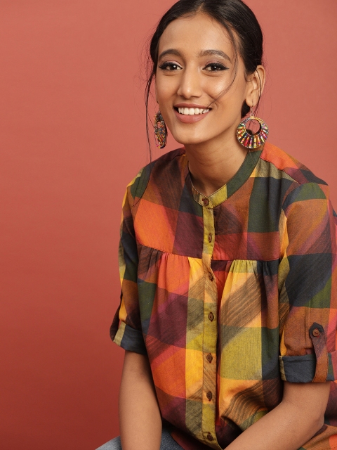 

Taavi Women Mustard Yellow & Green Hand Block Print Legacy Casual Shirt