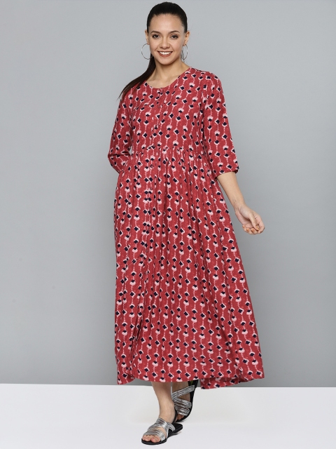 

HERE&NOW Women Rust Red Printed A-Line Fusion Kurta