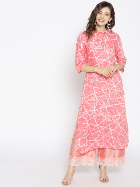 

HERE&NOW Women Pink & Off-White Printed Straight Kurta