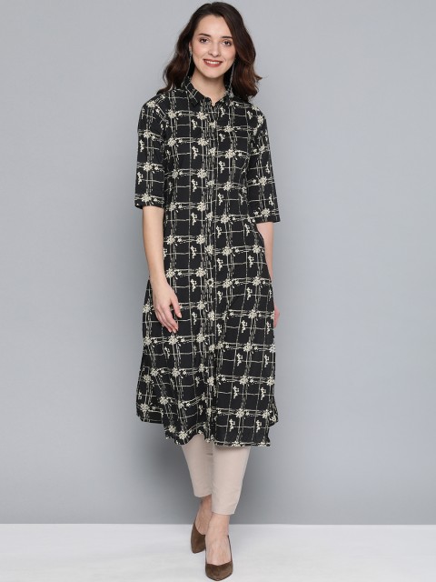 

HERE&NOW Women Black & Beige Printed Straight Kurta