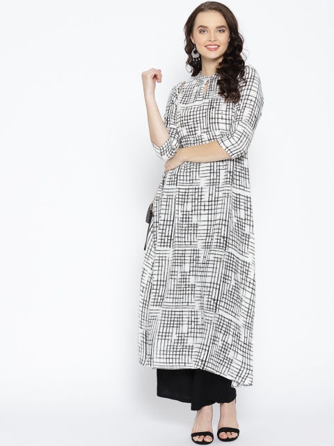 

HERE&NOW Women White & Black Checked A-Line Kurta