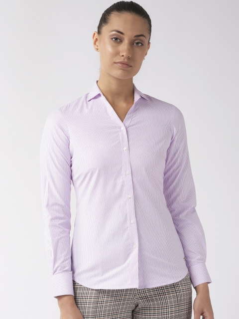 

Park Avenue Women Lavender & Off-White Slim Fit Striped Formal Shirt