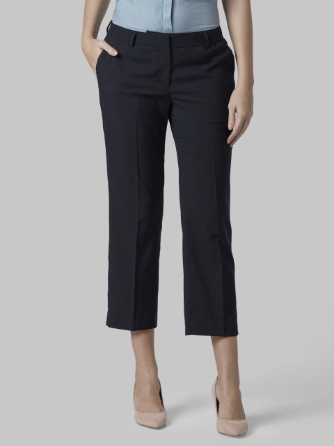 

Park Avenue Women Navy Blue Slim Fit Self Design Crop Regular Trousers