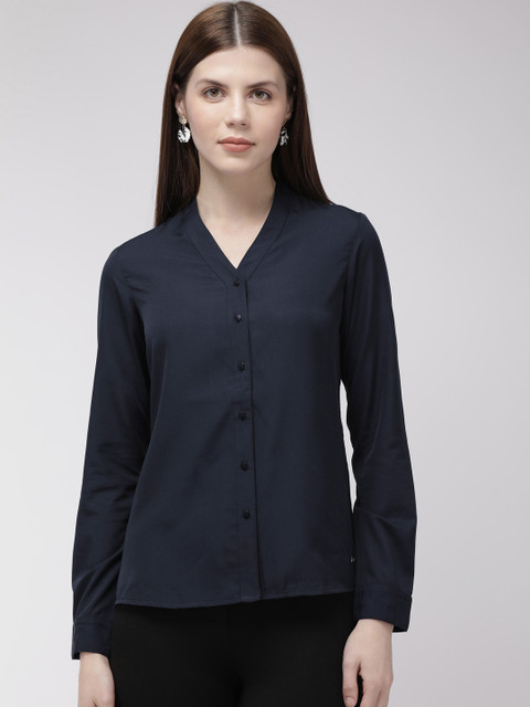 

Park Avenue Women Navy Blue Solid Shirt Style Top