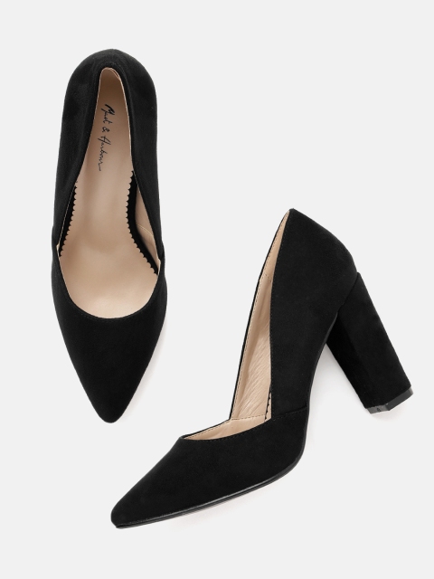 

Mast & Harbour Women Black Solid Heeled Pumps