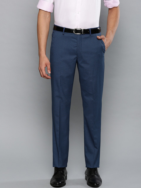 

Louis Philippe Men Navy Blue Regular Fit Self-Checked Formal Trousers