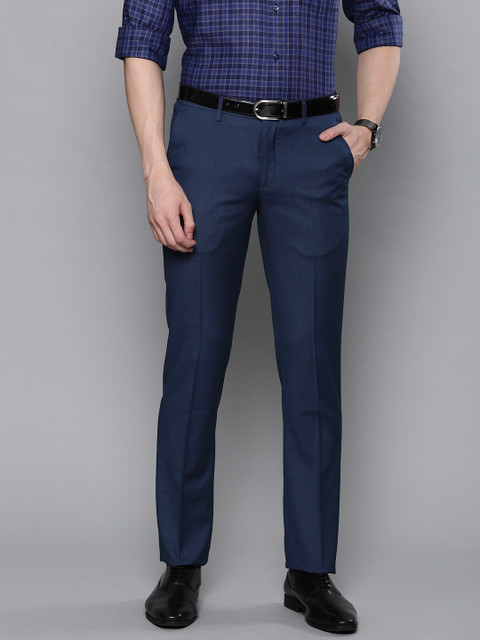 

Louis Philippe Men Navy Blue Slim Fit Self Design Formal Trousers