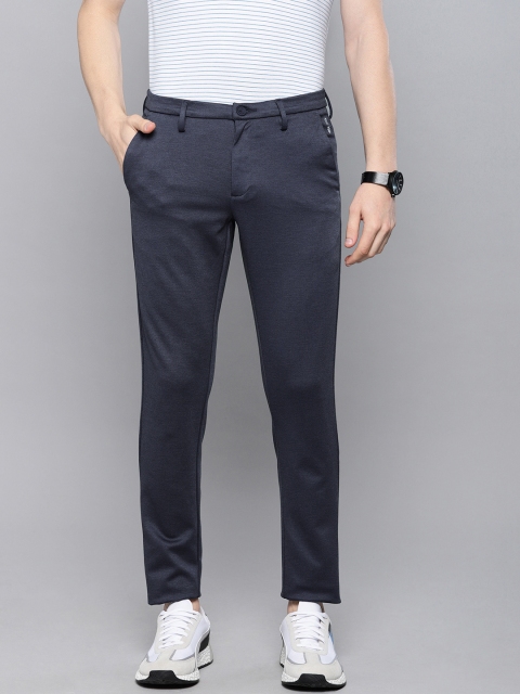 

Louis Philippe Ath.Work Men Navy Blue Comfy Tapered Fit Solid Knitted Regular Trousers