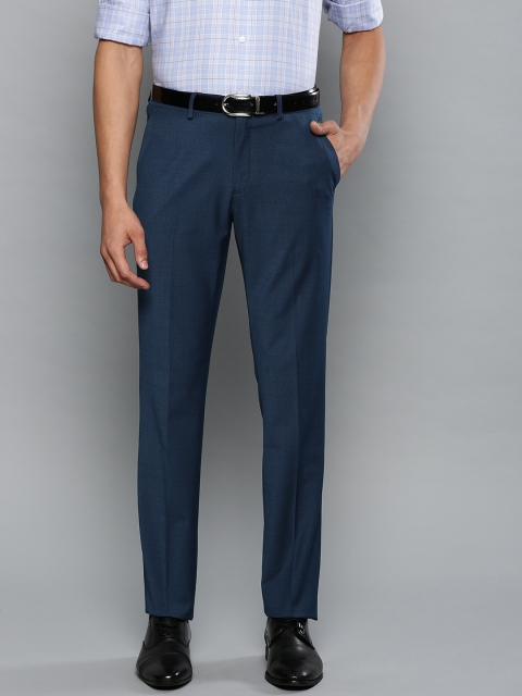 

Louis Philippe Men Blue Slim Fit Self-Checked Formal Trousers
