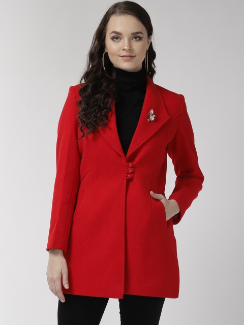 

Okane Women Red Solid Overcoat