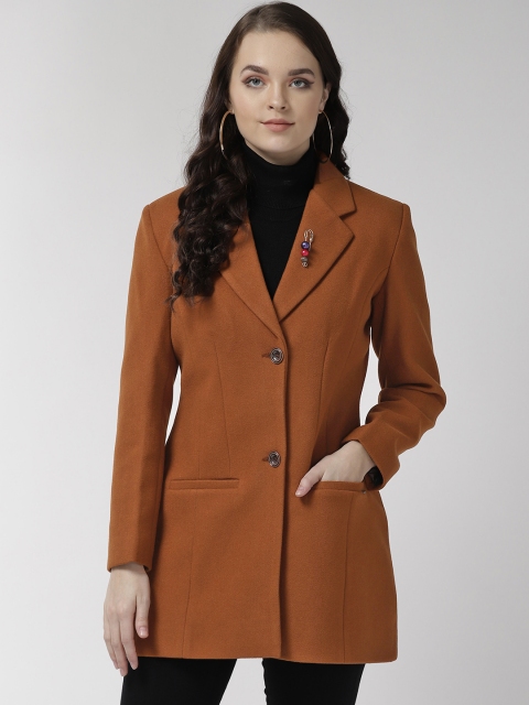 

Okane Women Brown Tailored Fit Solid Hip Length Overcoat