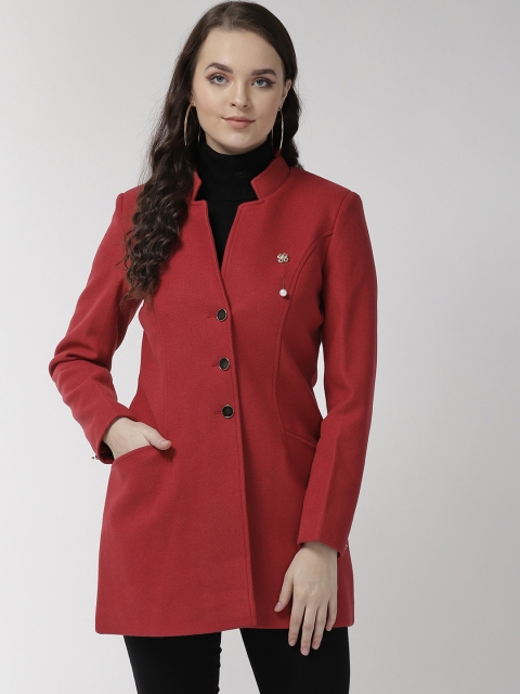 

Okane Women Red Solid Overcoat