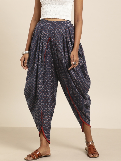 

Taavi Women Navy Blue & Rust Brown Ajrakh Hand Block Print Sustainable Dhoti Pant