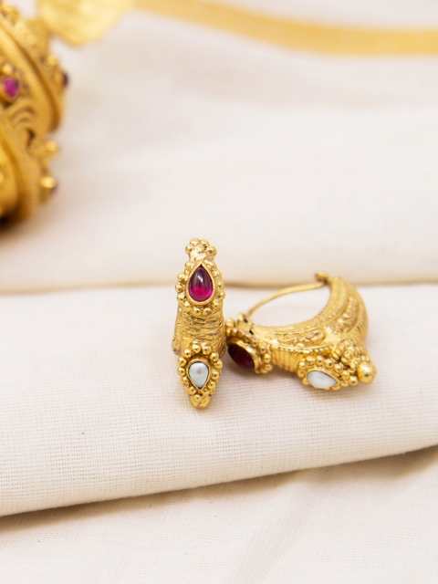 

Unniyarcha Jewellery Women Gold-Plated Antique Pink Classic Hoop Earrings