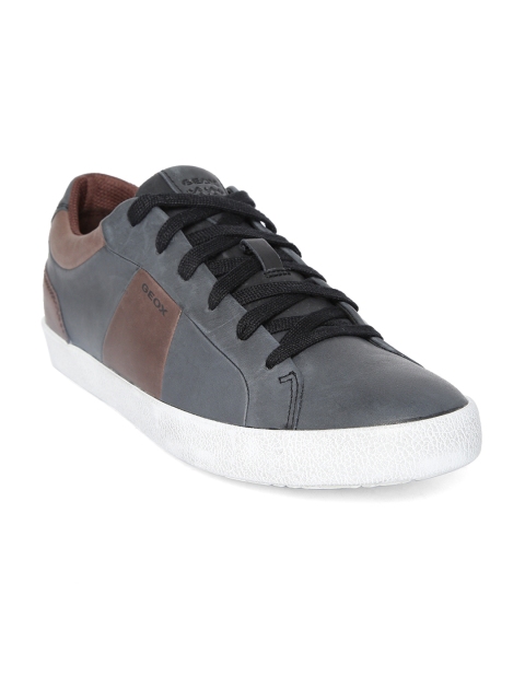 

Geox Men Charcoal Grey & Brown Colourblocked Leather Sneakers
