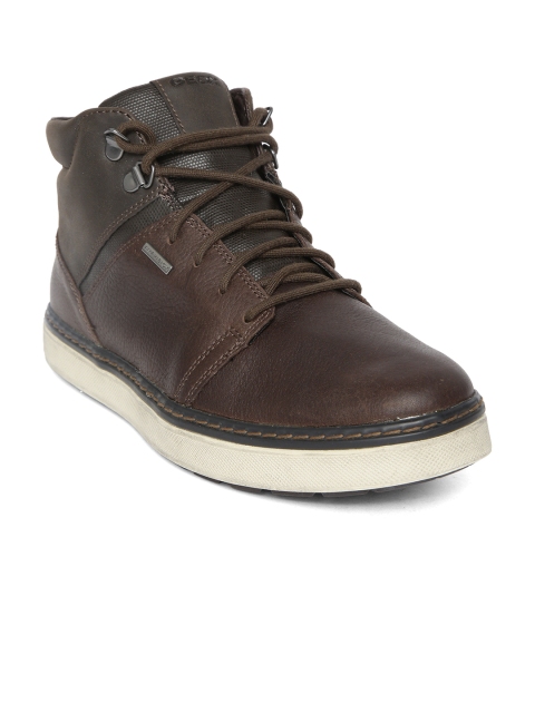 

Geox Men Coffee Brown Solid Leather Mid-Top Sneakers