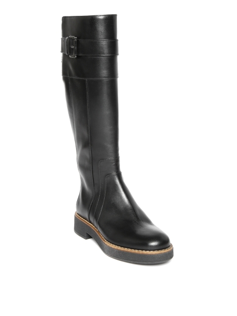 

Geox Women Black Solid Leather High-Top Flat Boots