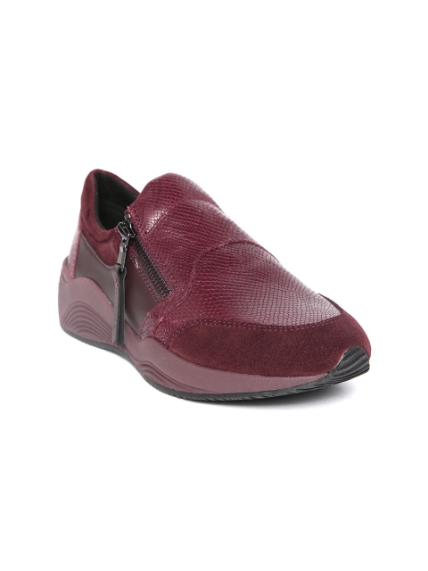 

Geox Women Burgundy Snakeskin Textured Leather Sneakers