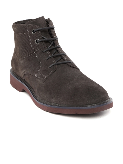 

Geox Men Coffee Brown Solid Suede Mid-Top Flat Boots