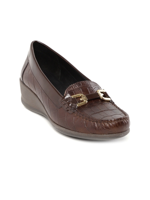 

Geox Women Coffee Brown Leather Croc Textured Loafer Wedges