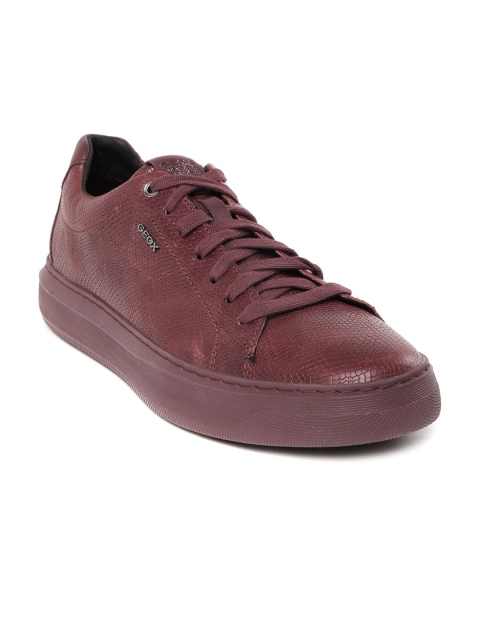 

Geox Men Burgundy Leather Snakeskin Textured Sneakers