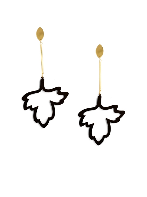 

Foxy Sperks Black & Gold-Toned Leaf Shaped Drop Earrings