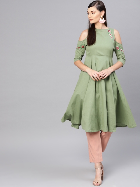 

SASSAFRAS Women Green Solid Anarkali Kurta