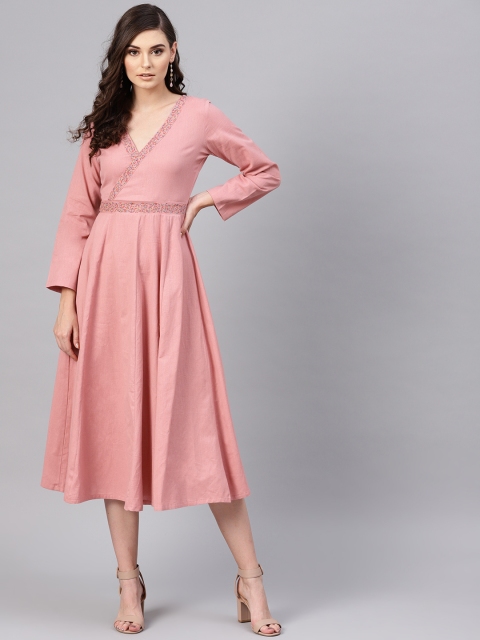 

SASSAFRAS Women Pink Solid Wrap Dress