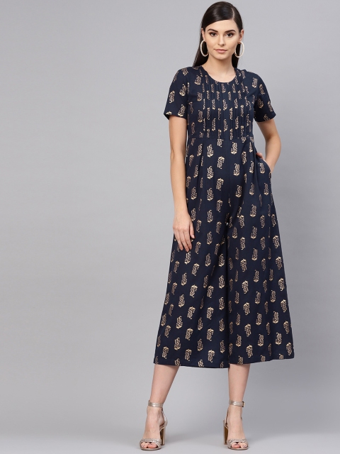 

SASSAFRAS Women Navy Blue & Golden Printed Culotte Jumpsuit