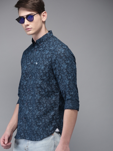 

THE BEAR HOUSE Men Teal Blue Slim Fit Printed Casual Shirt