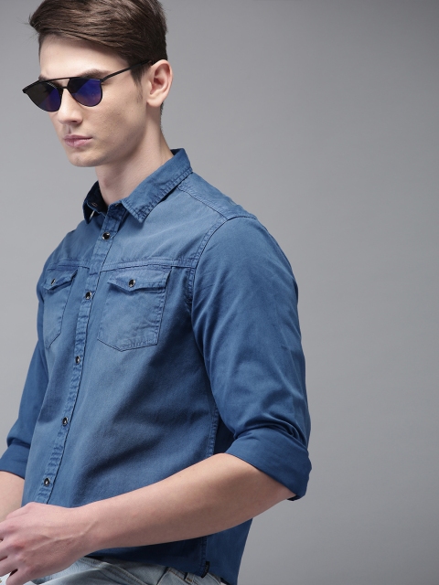 

THE BEAR HOUSE Men Blue Slim Fit Solid Casual Shirt