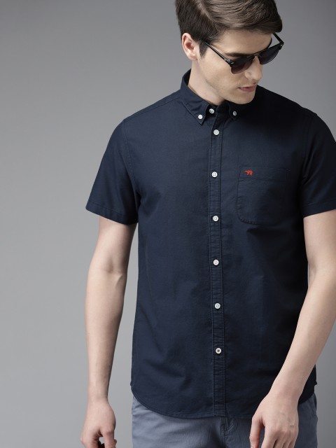 

THE BEAR HOUSE Men Navy Blue Slim Fit Solid Casual Shirt