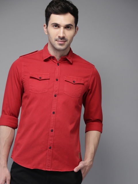 

THE BEAR HOUSE Men Red Slim Fit Solid Casual Shirt