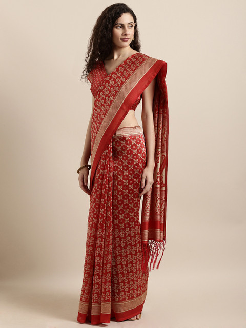 

Shaily Red Silk Blend Printed Banarasi Saree