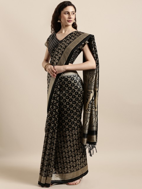 

Shaily Black Silk Blend Printed Banarasi Saree