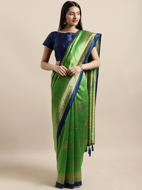 

Shaily Green Silk Blend Printed Banarasi Saree