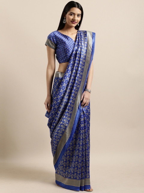 

Shaily Blue & Beige Silk Blend Printed Banarasi Saree