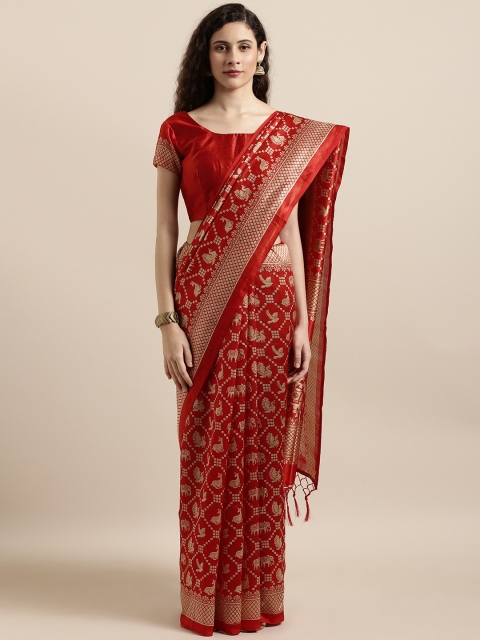 

Shaily Red Silk Blend Printed Patola Saree